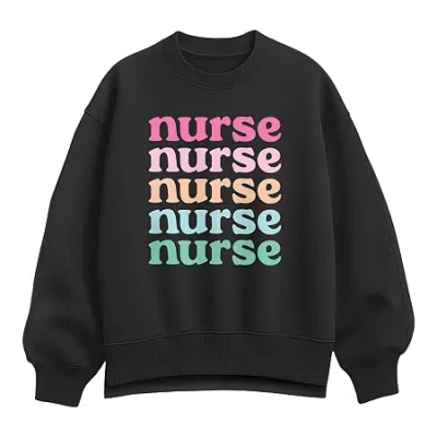 Hybrid Tees Nurse Stacked Womens Crew Neck Long Sleeve Pullover Sweater In Black
