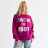 Hybrid Tees Paris 1987 Quilt Womens Juniors Crew Neck Long Sleeve Sweatshirt In Purple