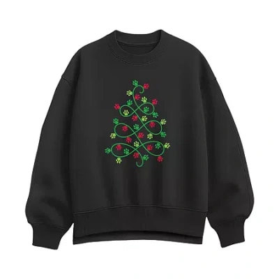 Hybrid Tees Paw Print Tree Womens Crew Neck Long Sleeve Pullover Sweater In Black