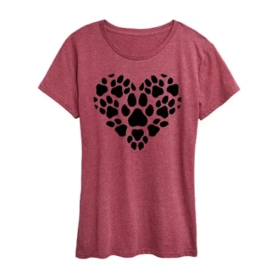 Hybrid Tees Pawprint Heart Womens Crew Neck Short Sleeve Regular Fit Graphic T-shirt In Pink
