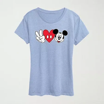 Hybrid Tees Peace Love Womens Plus Crew Neck Short Sleeve Regular Fit Mickey Mouse Graphic T-shirt In Blue