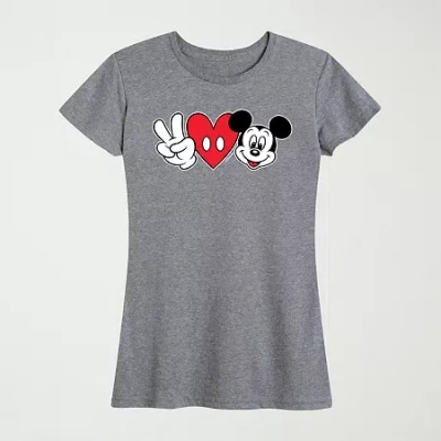 Hybrid Tees Peace Love Womens Plus Crew Neck Short Sleeve Regular Fit Mickey Mouse Graphic T-shirt In Gray