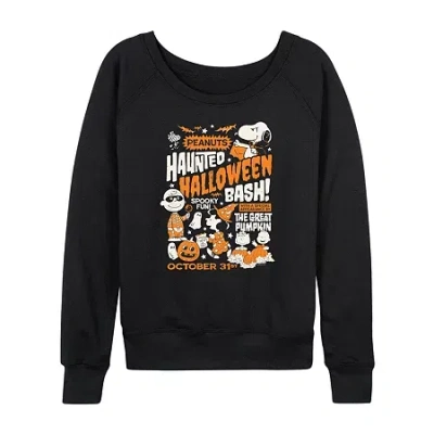 Hybrid Tees Peanuts Haunted Haloween Womens Round Neck Long Sleeve Regular Fit Peanuts Graphic T-shirt In Black