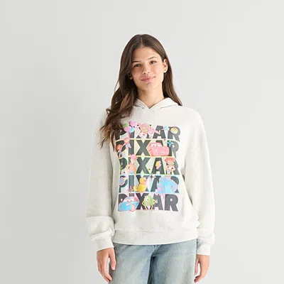 Hybrid Tees Pixar Hoodie Womens Juniors Long Sleeve Cars Toy Story Fleece Hoodie In Gray