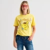 Hybrid Tees Pompompurrin Boyfriend Tee Womens Juniors Crew Neck Short Sleeve Regular Fit Graphic T-shirt In Yellow