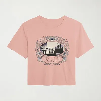 Hybrid Tees Practical Magic Ornate Floral Frame Womens Crew Neck Short Sleeve Regular Fit Graphic T-shirt In Pink