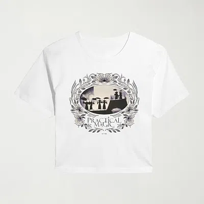 Hybrid Tees Practical Magic Ornate Floral Frame Womens Crew Neck Short Sleeve Regular Fit Graphic T-shirt In White
