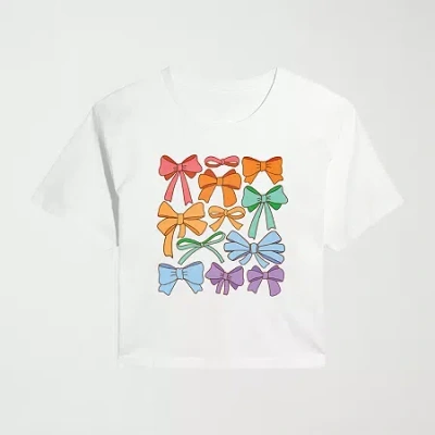 Hybrid Tees Pride Coquette Bows Cropped Womens Juniors Crew Neck Short Sleeve Classic Fit Graphic T-shirt In White