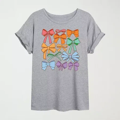 Hybrid Tees Pride Coquette Bows Womens Juniors Crew Neck Short Sleeve Oversized Graphic T-shirt In Gray