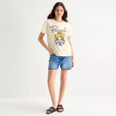 Hybrid Tees Princess Peach Boyfriend Tee Womens Juniors Crew Neck Short Sleeve Regular Fit Princess Peach Graphi In Neutral