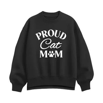 Hybrid Tees Proud Cat Mom Womens Crew Neck Long Sleeve Pullover Sweater In Black