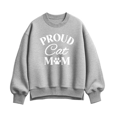 Hybrid Tees Proud Cat Mom Womens Crew Neck Long Sleeve Pullover Sweater In Gray