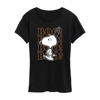 Hybrid Tees Snoopy Boo Halloween Womens Crew Neck Short Sleeve Regular Fit Snoopy Graphic T-shirt In Black
