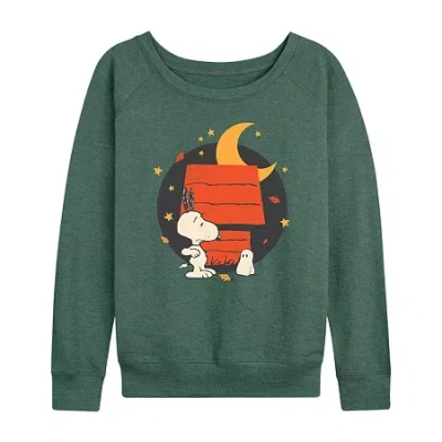 Hybrid Tees Snoopy Ghost Retro Womens Round Neck Long Sleeve Regular Fit Snoopy Graphic T-shirt In Green