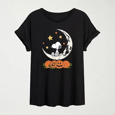 Hybrid Tees Snoopy Halloween Moon Womens Crew Neck Short Sleeve Oversized Graphic T-shirt In Black