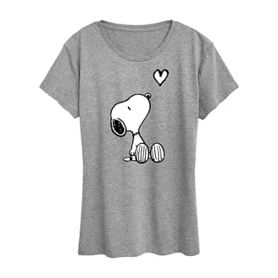 Hybrid Tees Snoopy Heart Womens Crew Neck Short Sleeve Regular Fit Snoopy Graphic T-shirt In Gray