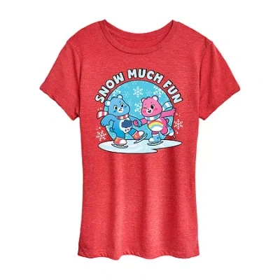 Hybrid Tees Snow Much Fun Womens Crew Neck Short Sleeve Regular Fit Care Bears Graphic T-shirt In Red