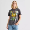 Hybrid Tees Spongebob Boyfriend Tee Womens Juniors Crew Neck Short Sleeve Regular Fit Spongebob Graphic T-shirt In Gray