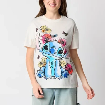 Hybrid Tees Stitch In Nature Boyfriend Womens Juniors Crew Neck Short Sleeve Regular Fit Lilo & Stitch Graphic T In Sand