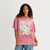 Hybrid Tees Sunflower Market Womens Juniors Crew Neck Short Sleeve Oversized Graphic T-shirt In Pink