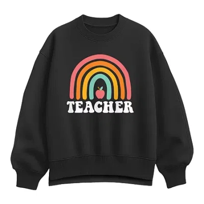 Hybrid Tees Teacher Rainbow Womens Crew Neck Long Sleeve Pullover Sweater In Black