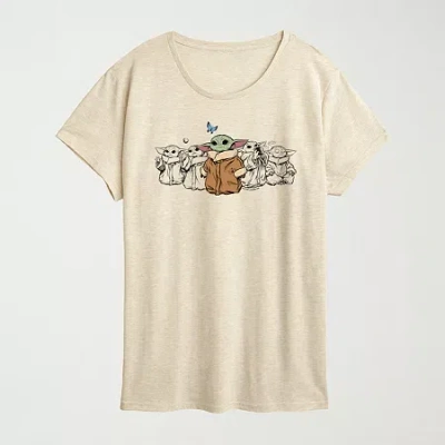 Hybrid Tees The Mandalorian Grogu Butterfly Womens Plus Crew Neck Short Sleeve Regular Fit Baby Yoda Star Wars G In Neutral