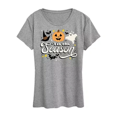 Hybrid Tees Tis The Season Fall Womens Crew Neck Short Sleeve Regular Fit Graphic T-shirt In Red