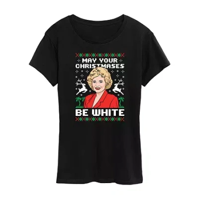 Hybrid Tees White Christmas Womens Crew Neck Short Sleeve Regular Fit Graphic T-shirt In Black