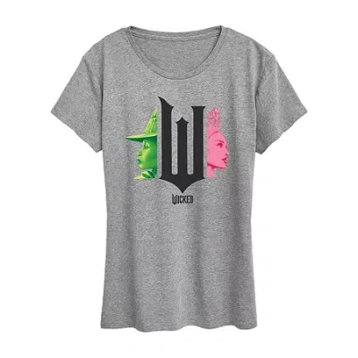 Hybrid Tees Wicked Elphaba Glinda Womens Crew Neck Short Sleeve Regular Fit Wicked Graphic T-shirt In Gray