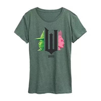 Hybrid Tees Wicked Elphaba Glinda Womens Crew Neck Short Sleeve Regular Fit Wicked Graphic T-shirt In Green
