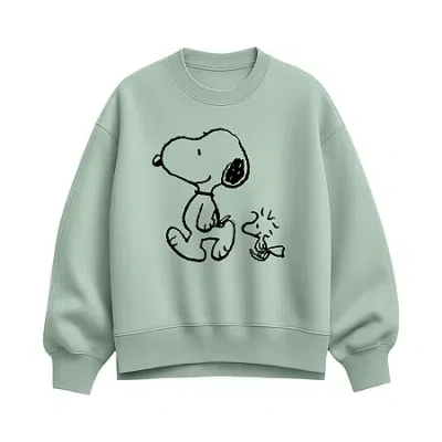 Hybrid Tees Womens Crew Neck Long Sleeve Peanuts Pullover Sweater In Green