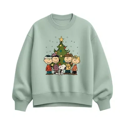 Hybrid Tees Womens Crew Neck Long Sleeve Peanuts Pullover Sweater In Green