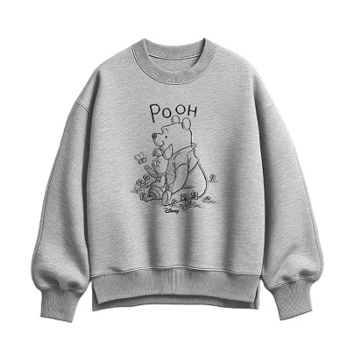 Hybrid Tees Womens Crew Neck Long Sleeve Winnie The Pooh Pullover Sweater In Gray