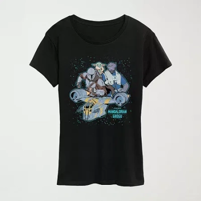 Hybrid Tees Womens Crew Neck Short Sleeve Regular Fit Baby Yoda Star Wars Graphic T-shirt In Black