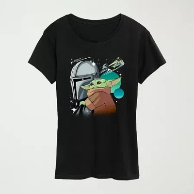 Hybrid Tees Womens Crew Neck Short Sleeve Regular Fit Baby Yoda Star Wars Graphic T-shirt In Black