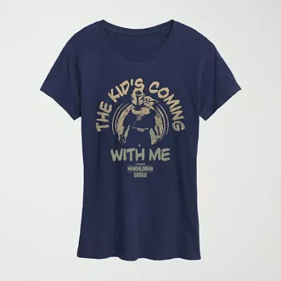 Hybrid Tees Womens Crew Neck Short Sleeve Regular Fit Baby Yoda Star Wars Graphic T-shirt In Blue