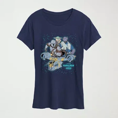 Hybrid Tees Womens Crew Neck Short Sleeve Regular Fit Baby Yoda Star Wars Graphic T-shirt In Blue