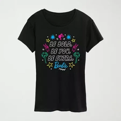 Hybrid Tees Womens Crew Neck Short Sleeve Regular Fit Barbie Graphic T-shirt In Black