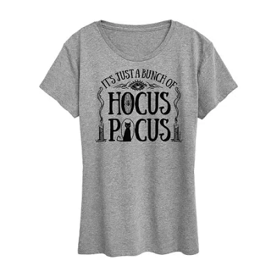 Hybrid Tees Womens Crew Neck Short Sleeve Regular Fit Hocus Pocus Graphic T-shirt In Gray