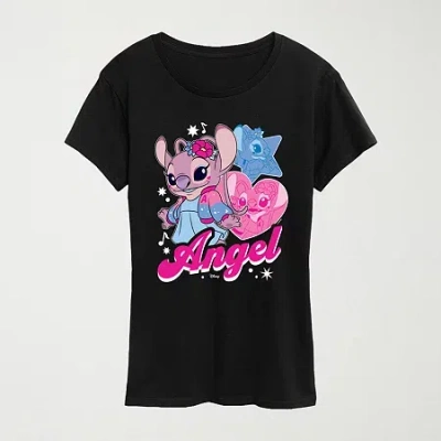 Hybrid Tees Womens Crew Neck Short Sleeve Regular Fit Lilo & Stitch Graphic T-shirt In Black