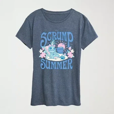Hybrid Tees Womens Crew Neck Short Sleeve Regular Fit Lilo & Stitch Graphic T-shirt In Blue