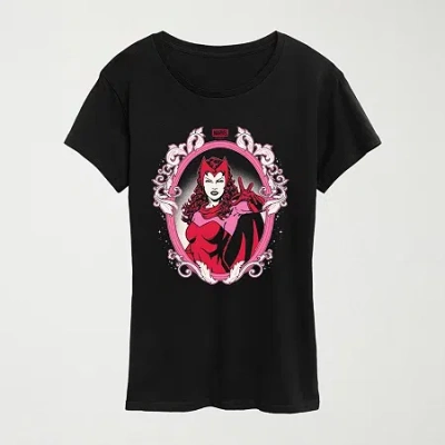 Hybrid Tees Womens Crew Neck Short Sleeve Regular Fit Marvel Graphic T-shirt In Black