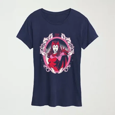 Hybrid Tees Womens Crew Neck Short Sleeve Regular Fit Marvel Graphic T-shirt In Blue