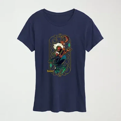 Hybrid Tees Womens Crew Neck Short Sleeve Regular Fit Marvel Graphic T-shirt In Blue