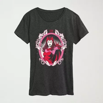 Hybrid Tees Womens Crew Neck Short Sleeve Regular Fit Marvel Graphic T-shirt In Gray