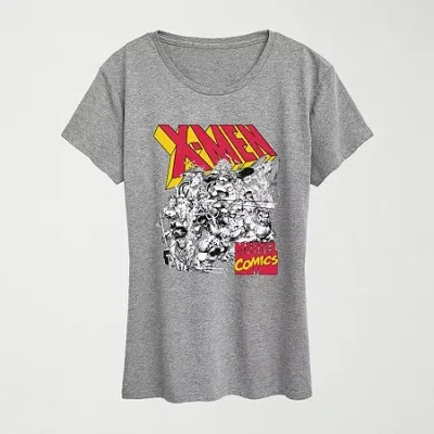 Hybrid Tees Womens Crew Neck Short Sleeve Regular Fit Marvel Graphic T-shirt In Gray