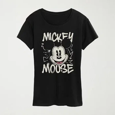 Hybrid Tees Womens Crew Neck Short Sleeve Regular Fit Mickey Mouse Graphic T-shirt In Black
