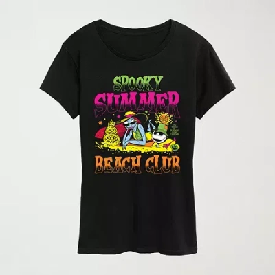 Hybrid Tees Womens Crew Neck Short Sleeve Regular Fit Nightmare Before Christmas Graphic T-shirt In Black