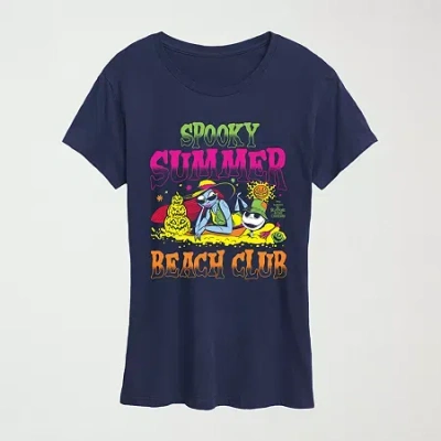 Hybrid Tees Womens Crew Neck Short Sleeve Regular Fit Nightmare Before Christmas Graphic T-shirt In Blue