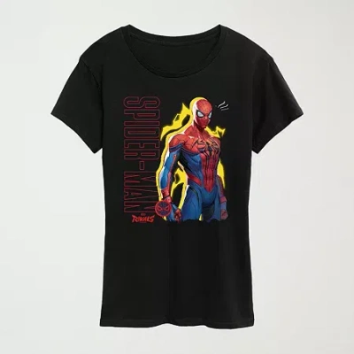 Hybrid Tees Womens Crew Neck Short Sleeve Regular Fit Spiderman Graphic T-shirt In Black